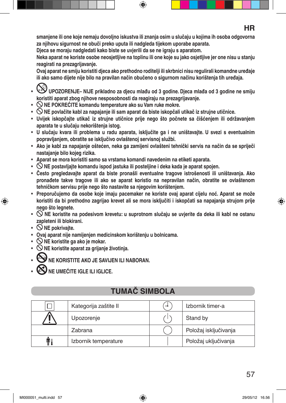 It 57, Tumač simbola | Imetec RELAXY INTELLISENSE MATRESS COVER DOUBLE DUAL User Manual | Page 59 / 68