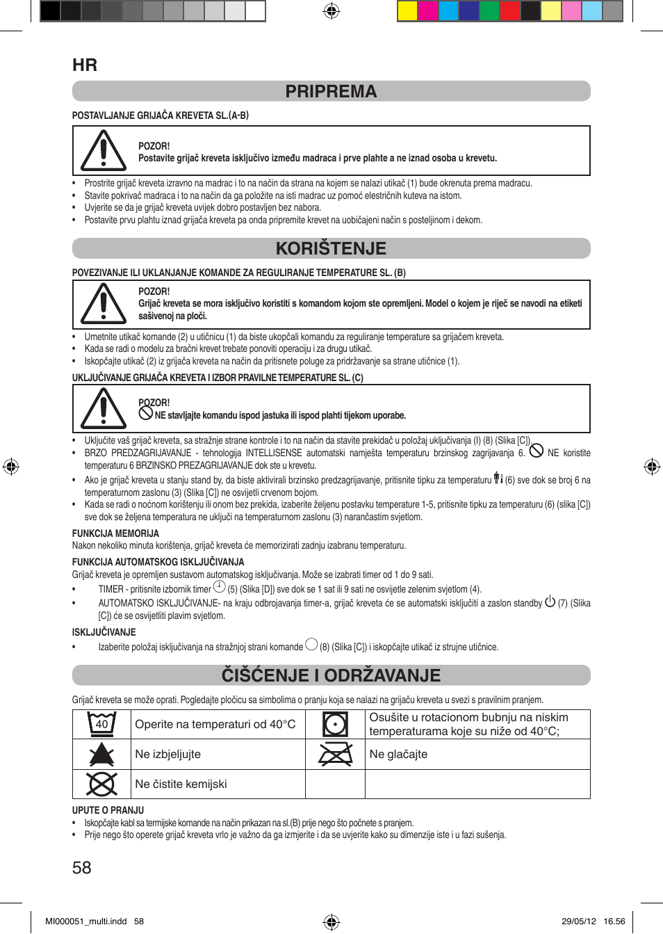 It 58 priprema, Korištenje, Čišćenje i održavanje | Imetec RELAXY INTELLISENSE MATRESS COVER DOUBLE DUAL User Manual | Page 60 / 68