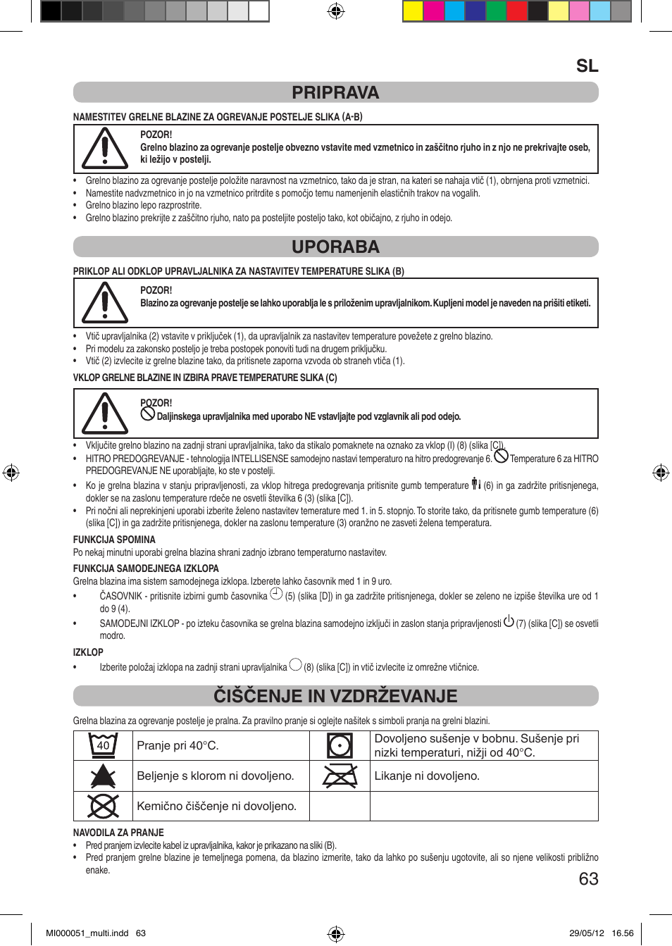 It 63 priprava, Uporaba, Čiščenje in vzdrževanje | Imetec RELAXY INTELLISENSE MATRESS COVER DOUBLE DUAL User Manual | Page 65 / 68