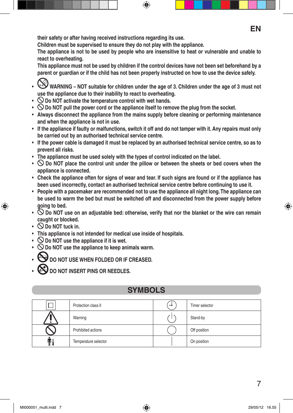 It 7, Symbols | Imetec RELAXY INTELLISENSE MATRESS COVER DOUBLE DUAL User Manual | Page 9 / 68