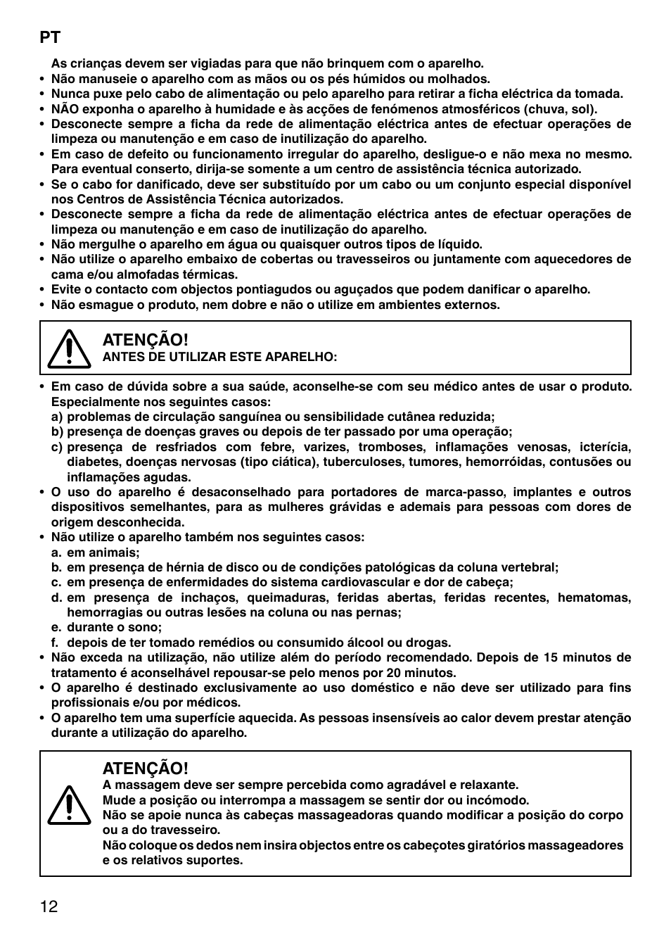 12 pt, Atenção | Imetec SENSUIJ SM2-200 User Manual | Page 17 / 54