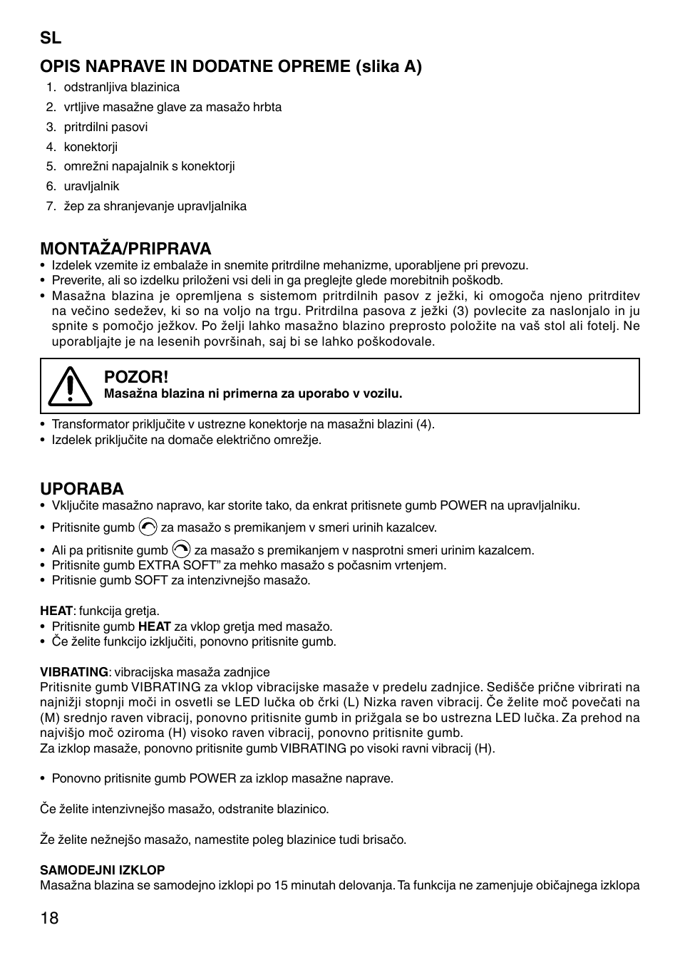 18 opis naprave in dodatne opreme (slika a), Montaža/priprava, Pozor | Uporaba | Imetec SENSUIJ SM2-200 User Manual | Page 23 / 54