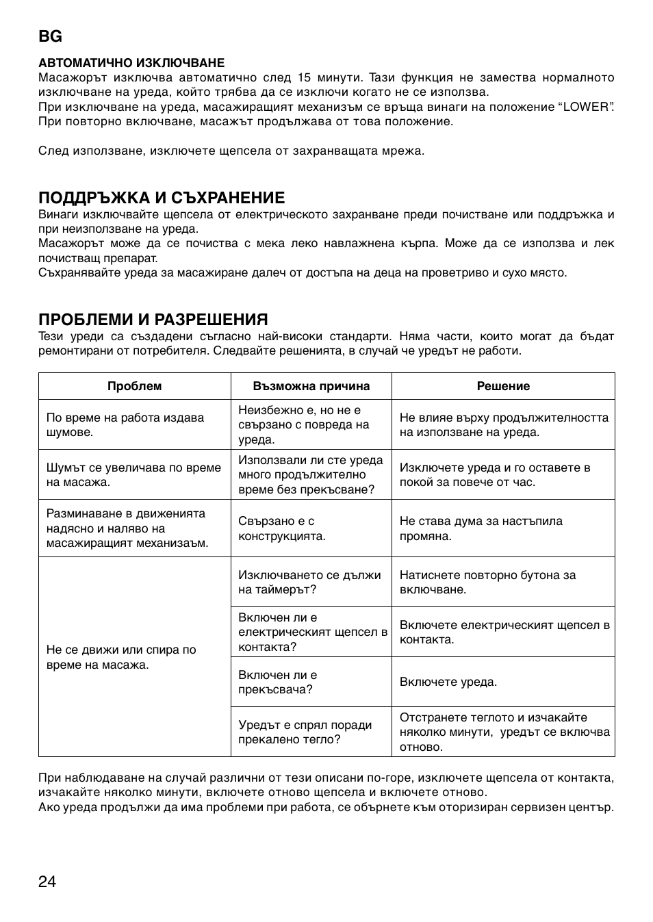 Поддръжка и съхранение, Проблеми и разрешения | Imetec SENSUIJ SM2-200 User Manual | Page 29 / 54