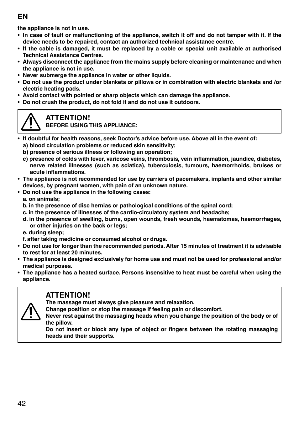 Attention | Imetec SENSUIJ SM2-200 User Manual | Page 47 / 54