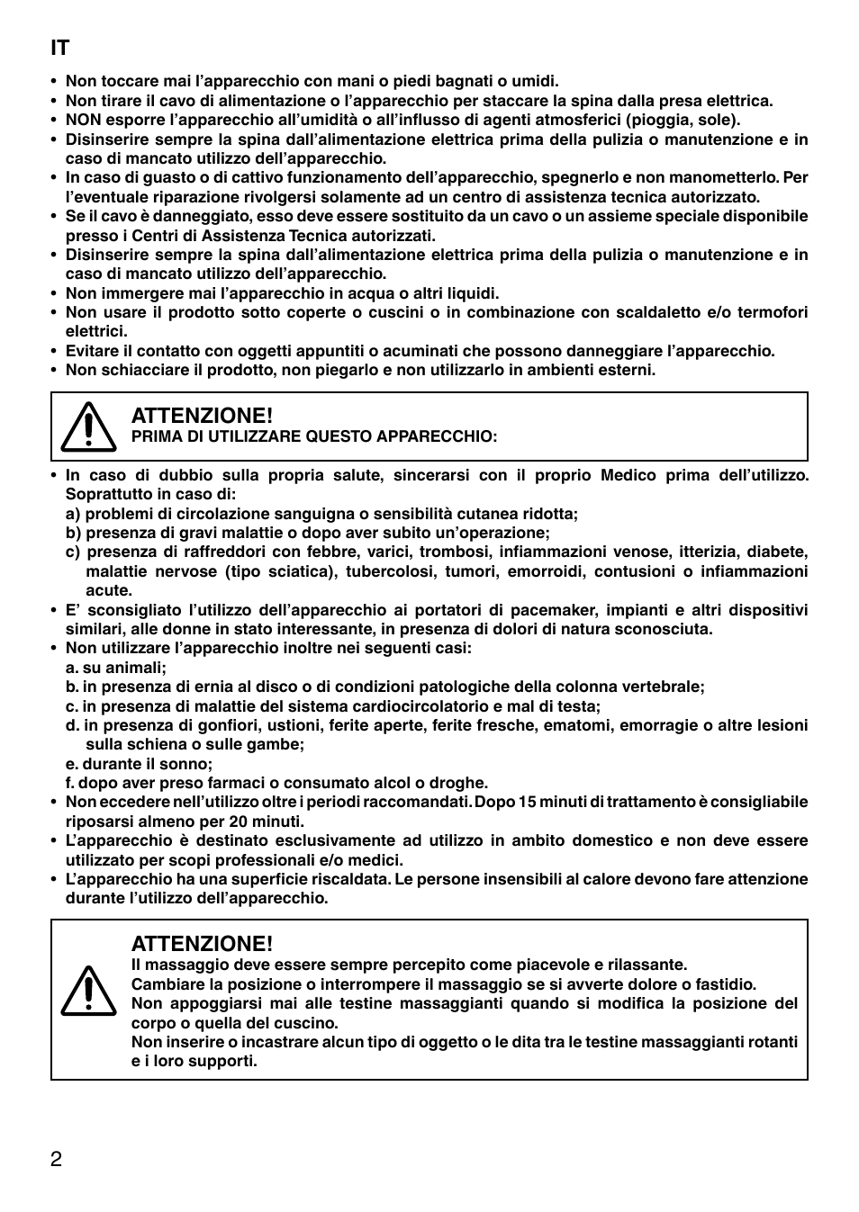 Attenzione | Imetec SENSUIJ SM2-200 User Manual | Page 7 / 54