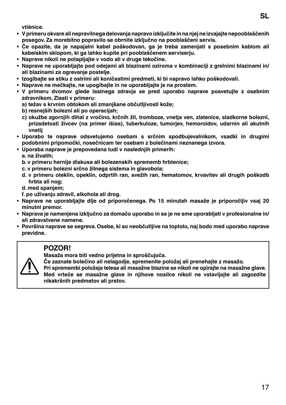 17 sl, Pozor | Imetec SENSUIJ SM5-200 User Manual | Page 22 / 54