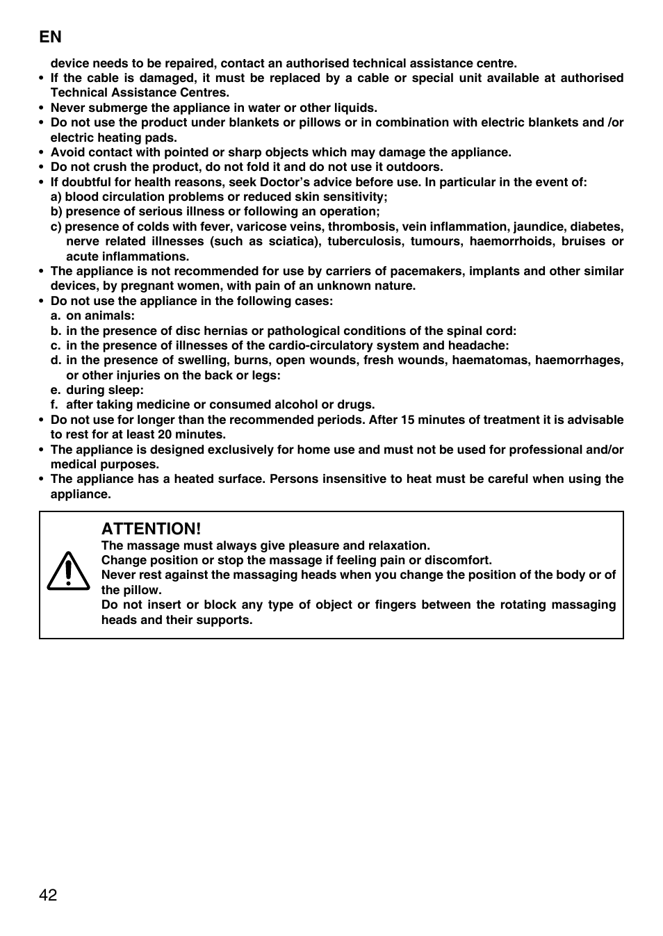42 en, Attention | Imetec SENSUIJ SM5-200 User Manual | Page 47 / 54