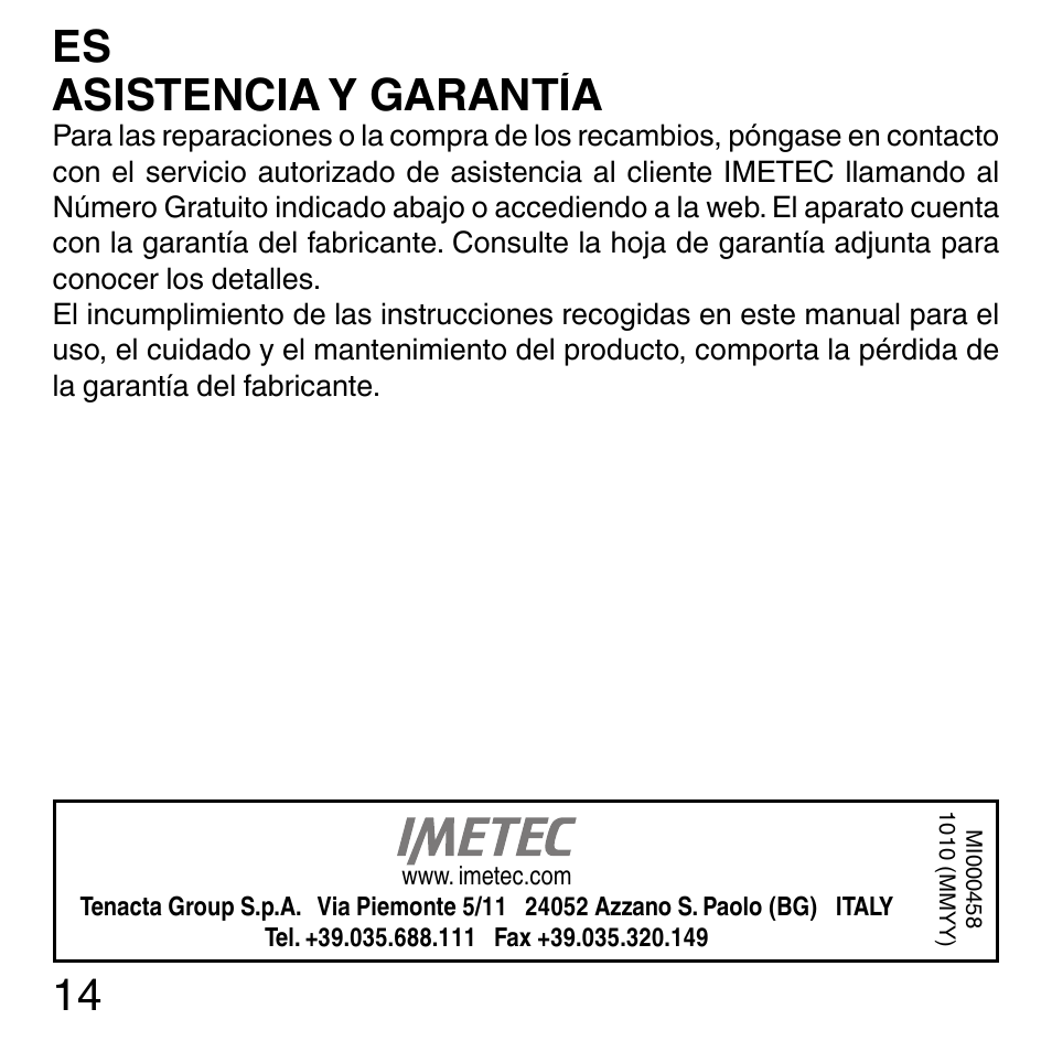 14 asistencia y garantía | Imetec SENSUIJ ML3-200 User Manual | Page 19 / 69