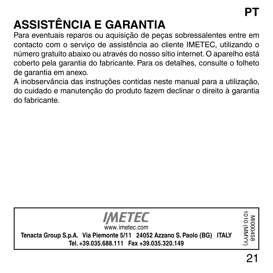 Assistência e garantia | Imetec SENSUIJ ML3-200 User Manual | Page 26 / 69
