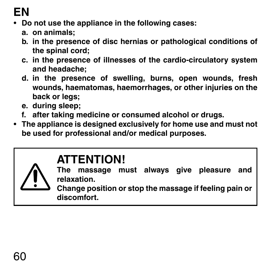 60 en, Attention | Imetec SENSUIJ ML3-200 User Manual | Page 65 / 69