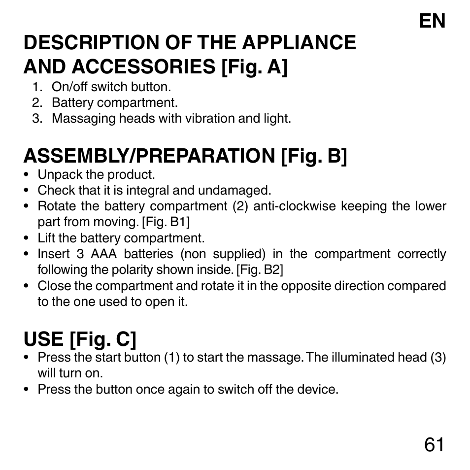 Assembly/preparation [fig. b, Use [fig. c | Imetec SENSUIJ ML3-200 User Manual | Page 66 / 69