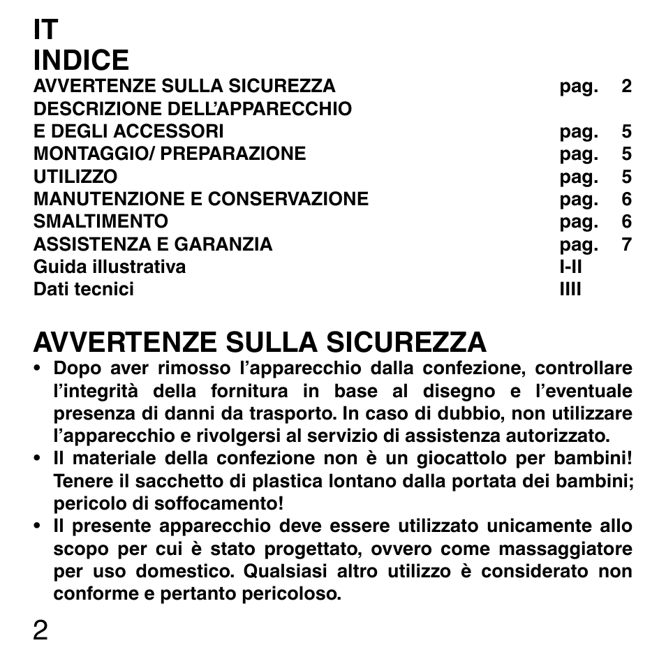 2indice, Avvertenze sulla sicurezza | Imetec SENSUIJ ML3-200 User Manual | Page 7 / 69