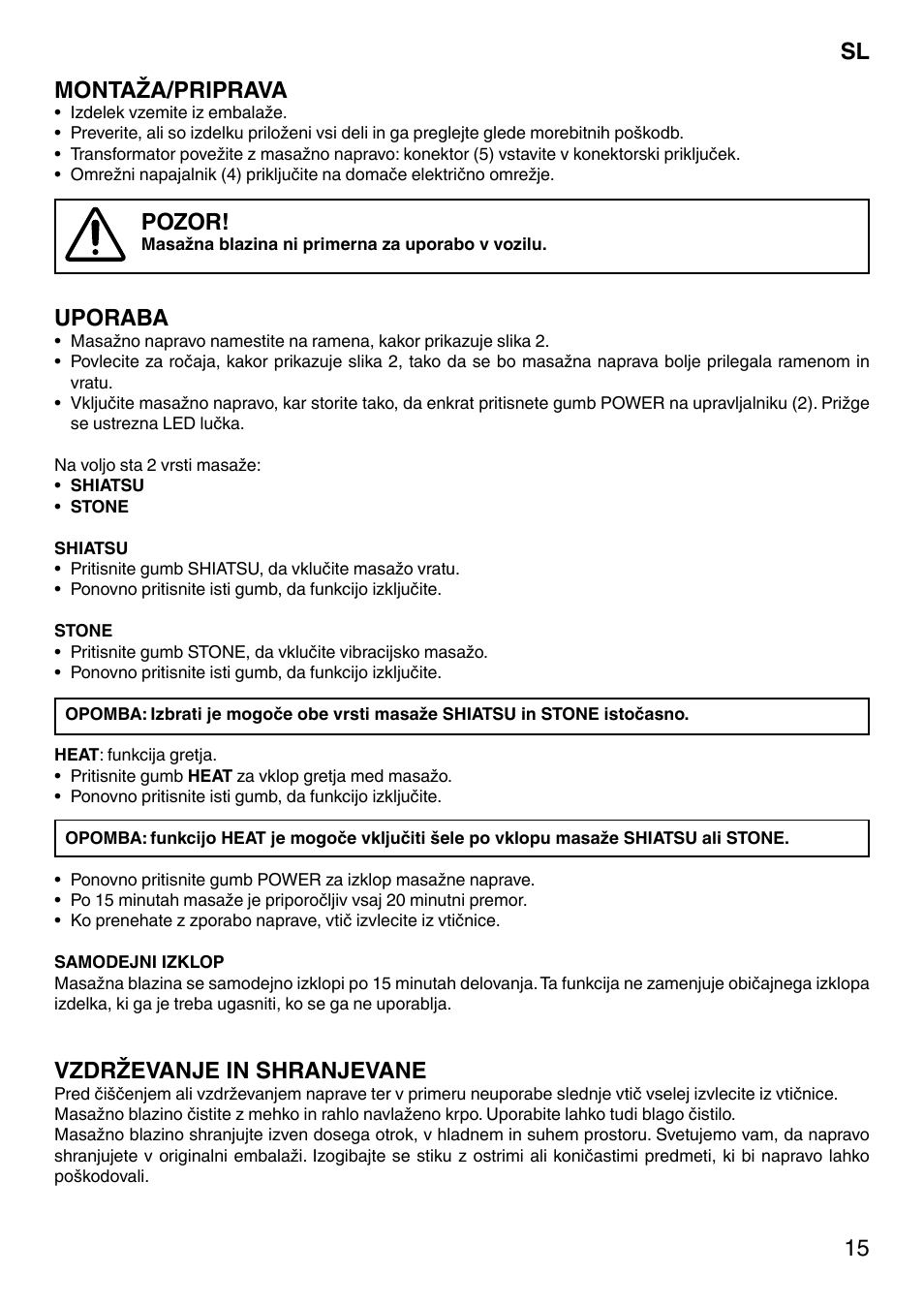15 montaža/priprava, Pozor, Uporaba | Vzdrževanje in shranjevane | Imetec SENSUIJ MC1-200 User Manual | Page 20 / 42
