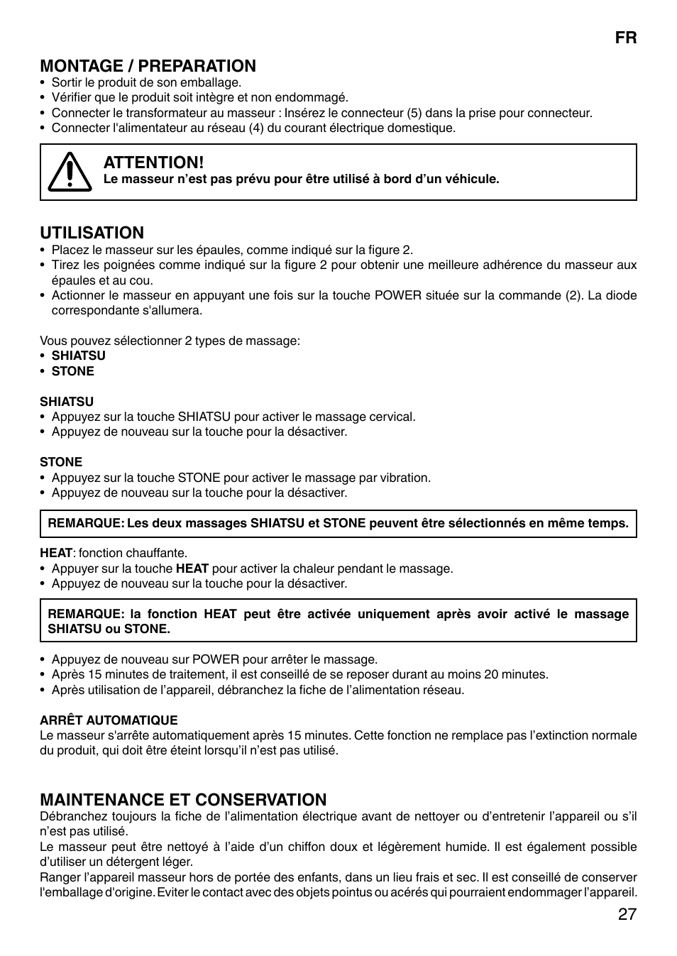 27 montage / preparation, Attention, Utilisation | Maintenance et conservation | Imetec SENSUIJ MC1-200 User Manual | Page 32 / 42