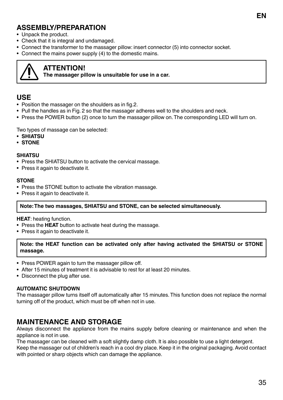 35 assembly/preparation, Attention, Maintenance and storage | Imetec SENSUIJ MC1-200 User Manual | Page 40 / 42