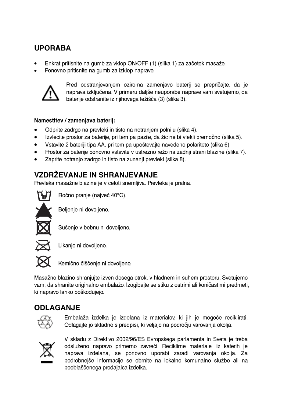 Namestitev / zamenjava baterij, Odlaganje | Imetec SENSUIJ ML2-100 User Manual | Page 17 / 38