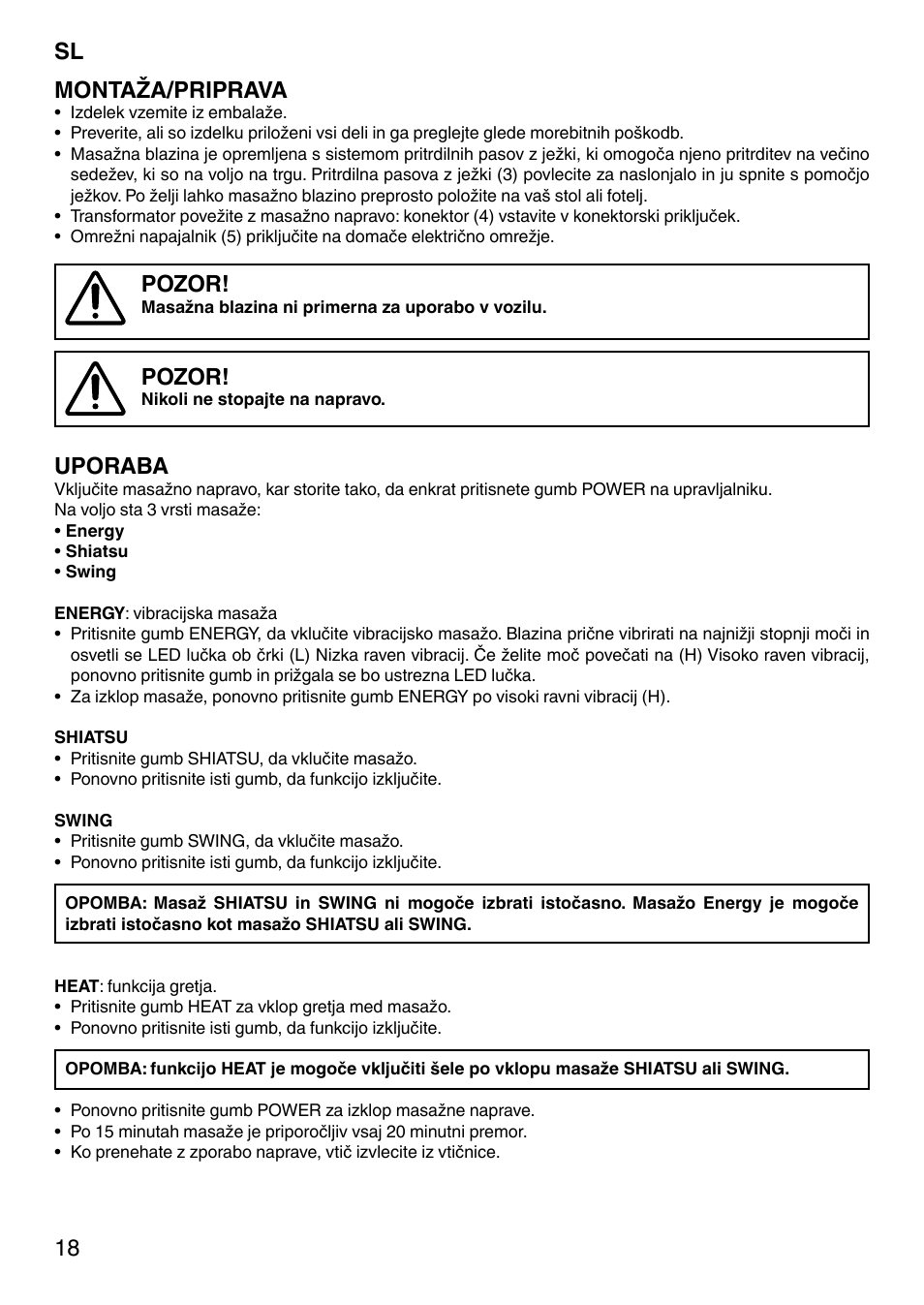 18 montaža/priprava, Pozor, Uporaba | Imetec SENSUIJ CM3-200 User Manual | Page 23 / 53