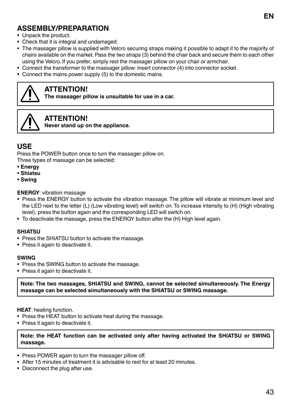 43 assembly/preparation, Attention | Imetec SENSUIJ CM3-200 User Manual | Page 48 / 53