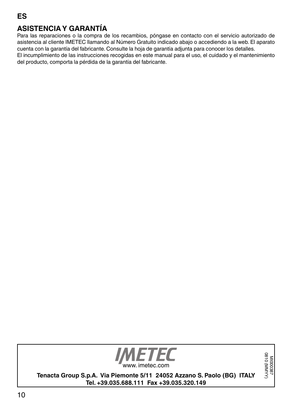 Asistencia y garantía | Imetec SENSUIJ CM4-200 User Manual | Page 15 / 54