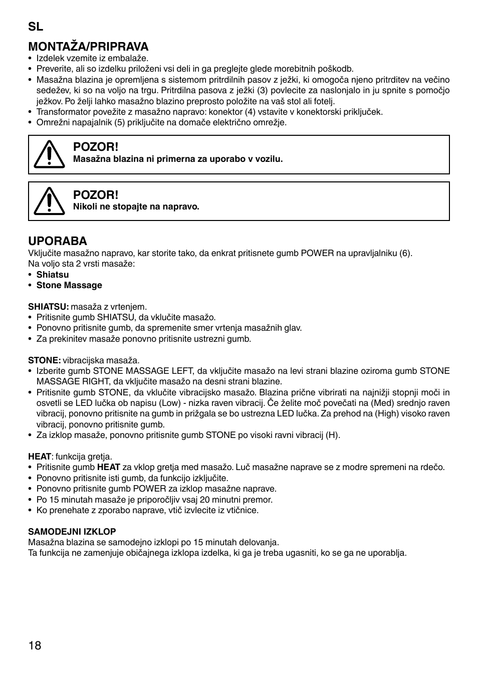 18 sl montaža/priprava, Pozor, Uporaba | Imetec SENSUIJ CM4-200 User Manual | Page 23 / 54
