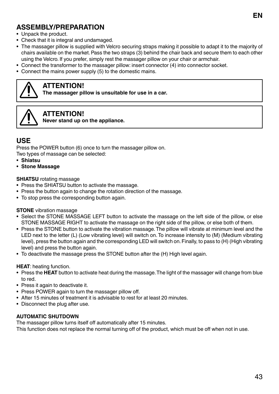 43 assembly/preparation, Attention | Imetec SENSUIJ CM4-200 User Manual | Page 48 / 54