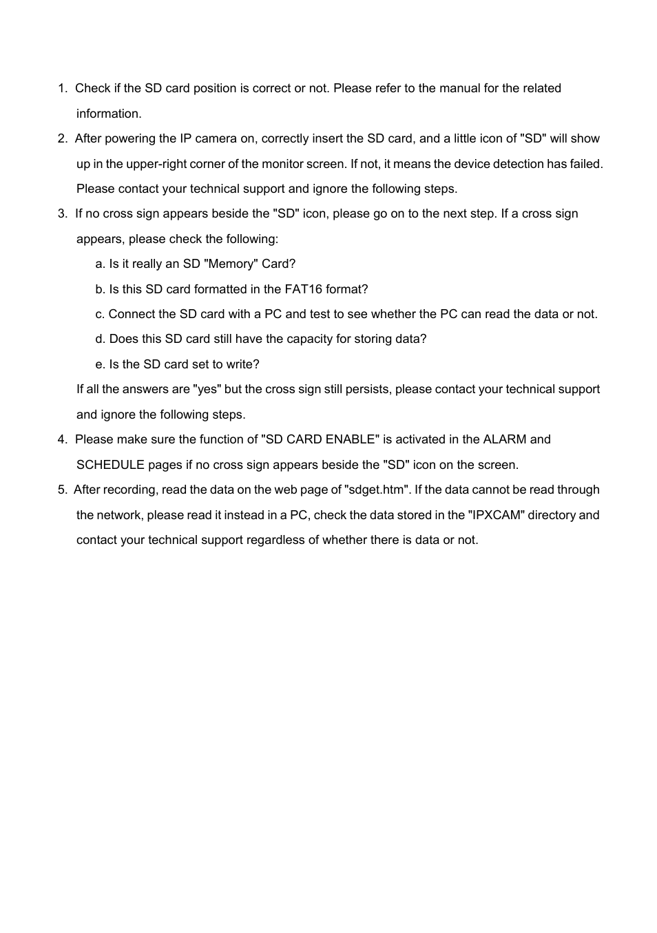 5 ip camera sd card troubleshooting, 5 ip, Camera | Card, Roubleshooting, Warning | IPX DDK-1500 (NTSC) User Manual | Page 16 / 107