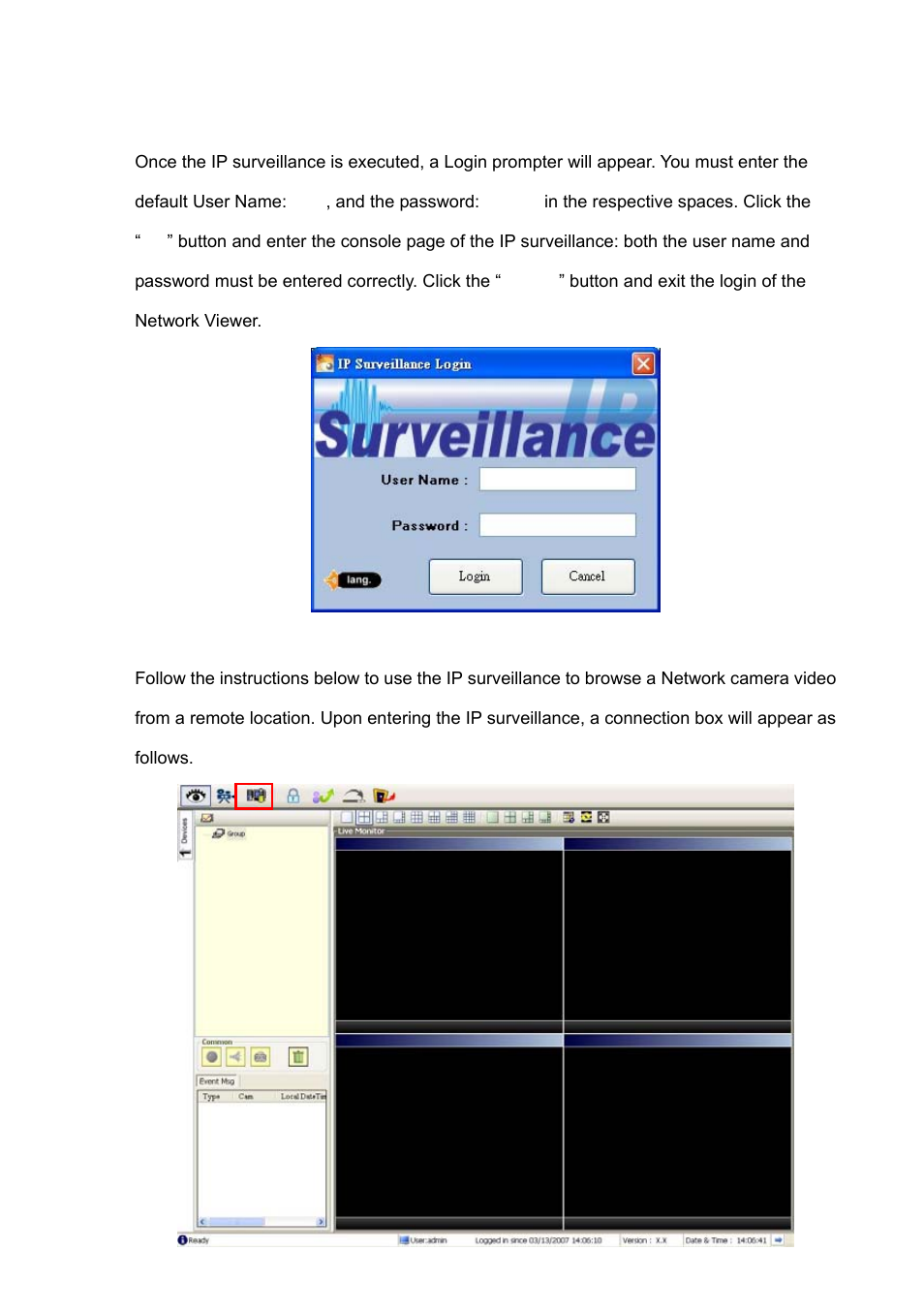3 login the network camera software | IPX DDK-1500 (NTSC) User Manual | Page 61 / 107