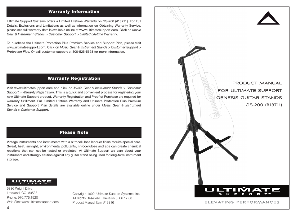 Ultimate Support GS-200 User Manual | 2 pages