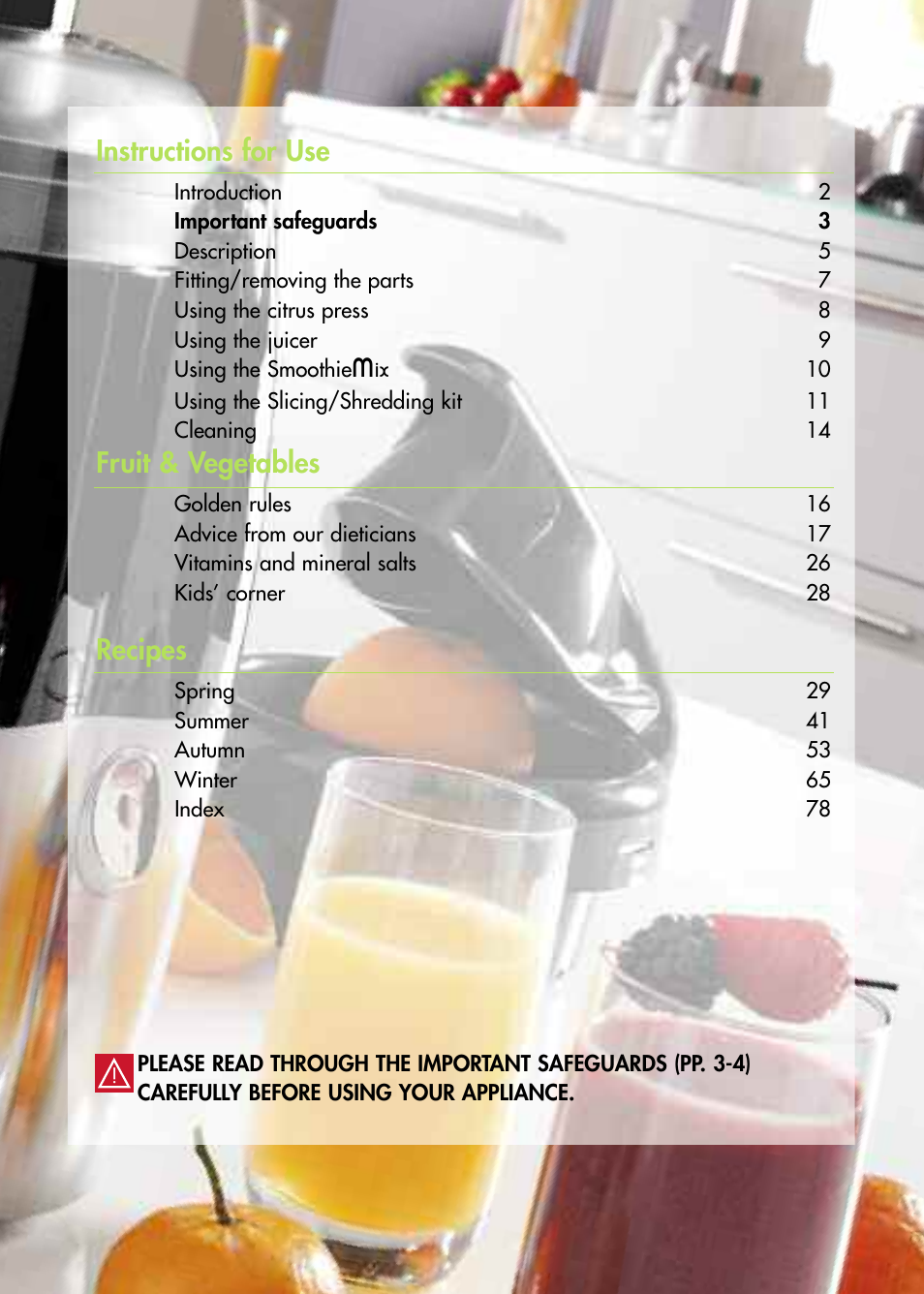Instructions for use, Fruit & vegetables, Recipes | Magimix DUO PLUS XL User Manual | Page 3 / 84
