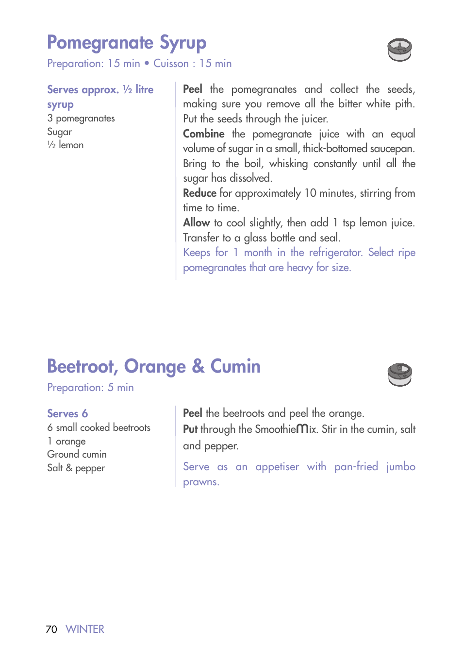 Pomegranate syrup, Beetroot, orange & cumin | Magimix DUO PLUS XL User Manual | Page 72 / 84
