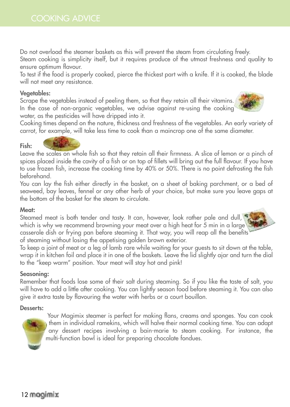 Cooking advice | Magimix MULTIFUNCTION STEAMER User Manual | Page 14 / 68