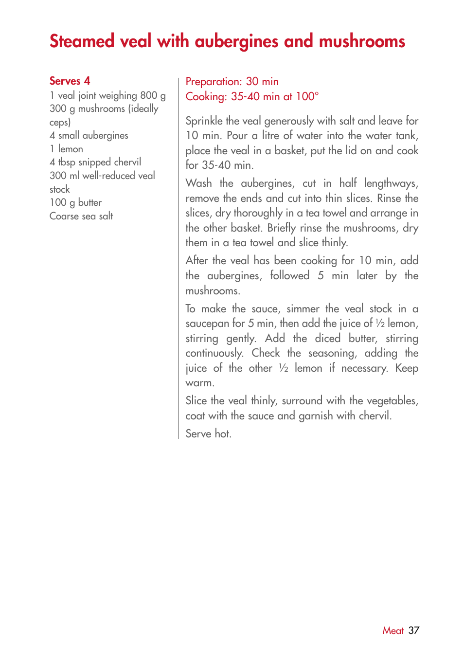 Steamed veal with aubergines and mushrooms | Magimix MULTIFUNCTION STEAMER User Manual | Page 39 / 68
