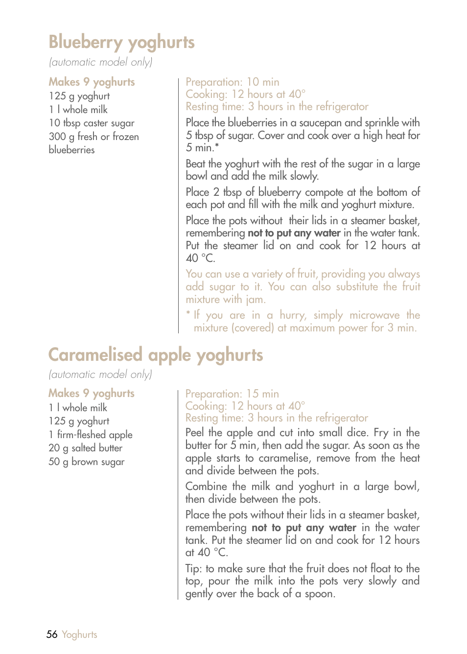 Blueberry yoghurts, Caramelised apple yoghurts | Magimix MULTIFUNCTION STEAMER User Manual | Page 58 / 68
