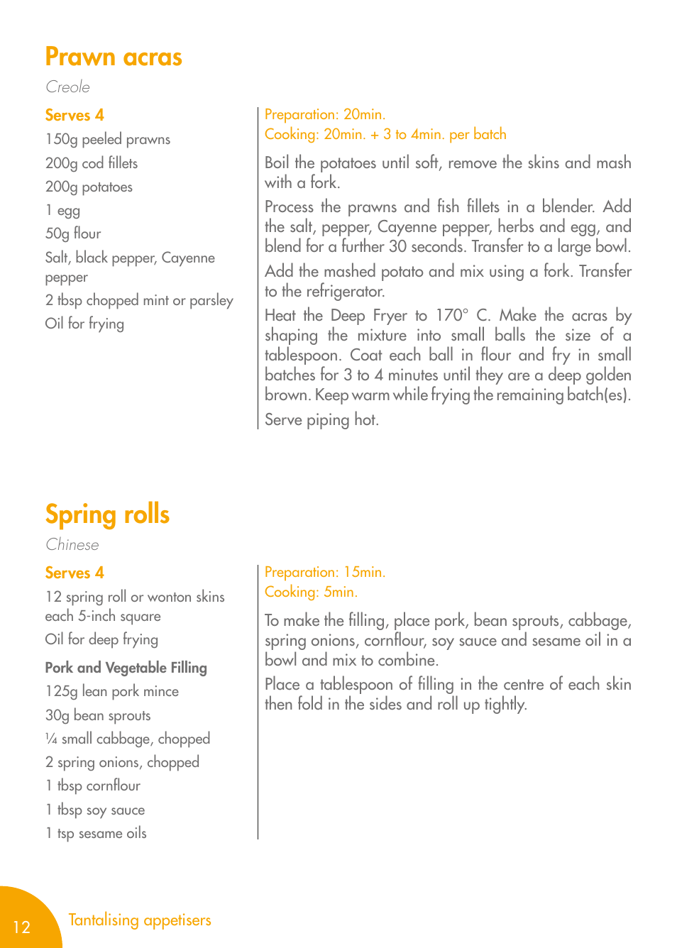 Prawn acras, Spring rolls | Magimix PRO 500 User Manual | Page 14 / 44