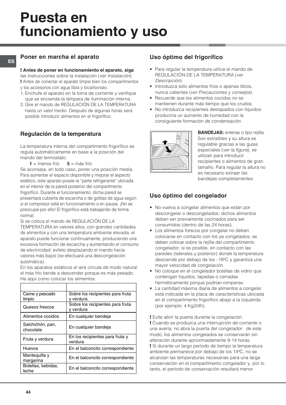 Puesta en funcionamiento y uso | Ariston BD 2421 User Manual | Page 44 / 48