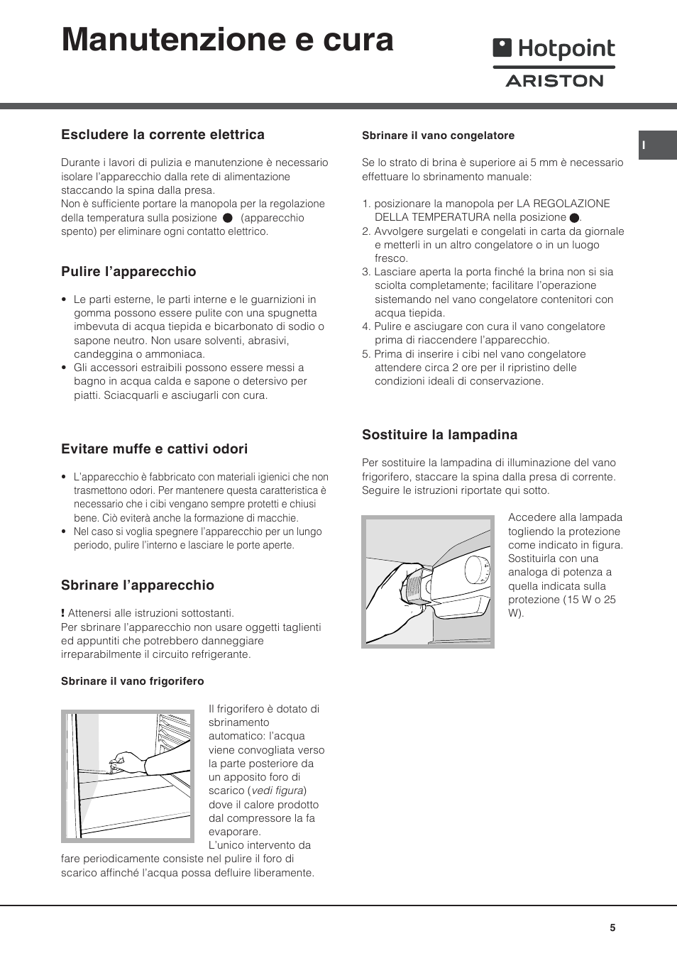 Manutenzione e cura | Ariston BD 2421 User Manual | Page 5 / 48