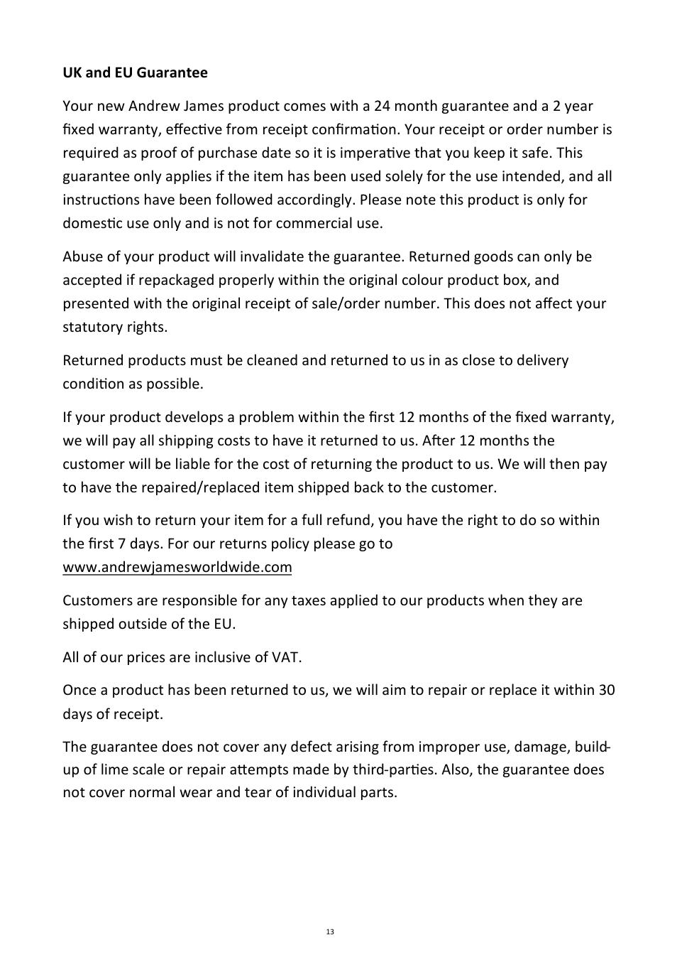 Andrew James AJ000040 Teppanyaki Electric Table Grill User Manual | Page 13 / 15