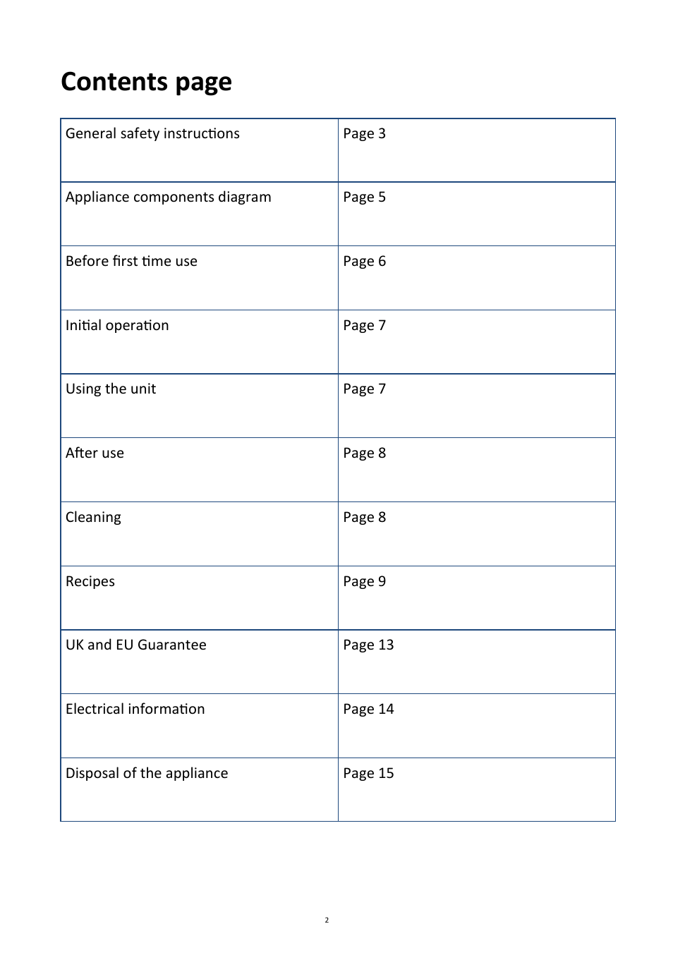 Contents page | Andrew James AJ000040 Teppanyaki Electric Table Grill User Manual | Page 2 / 15