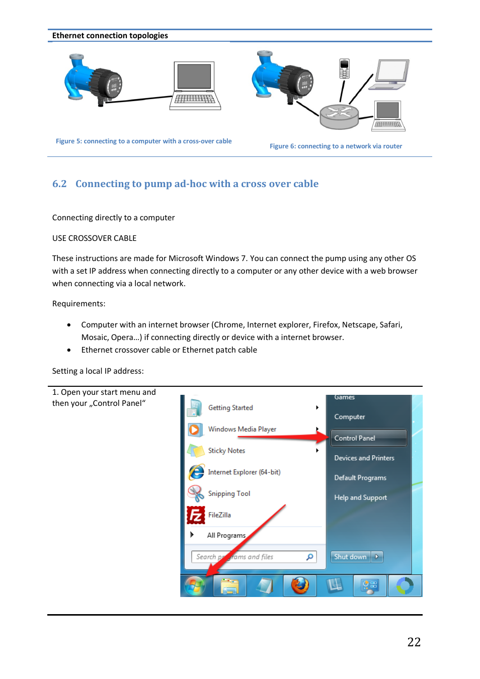 Connecting to pump ad-hoc with a, Cross over cable | IMP Pumps NMTC module User Manual | Page 22 / 41