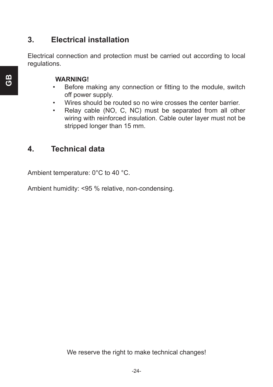 Gb 3. electrical installation, Technical data | IMP Pumps NMT(D) SMART (C) User Manual | Page 24 / 56