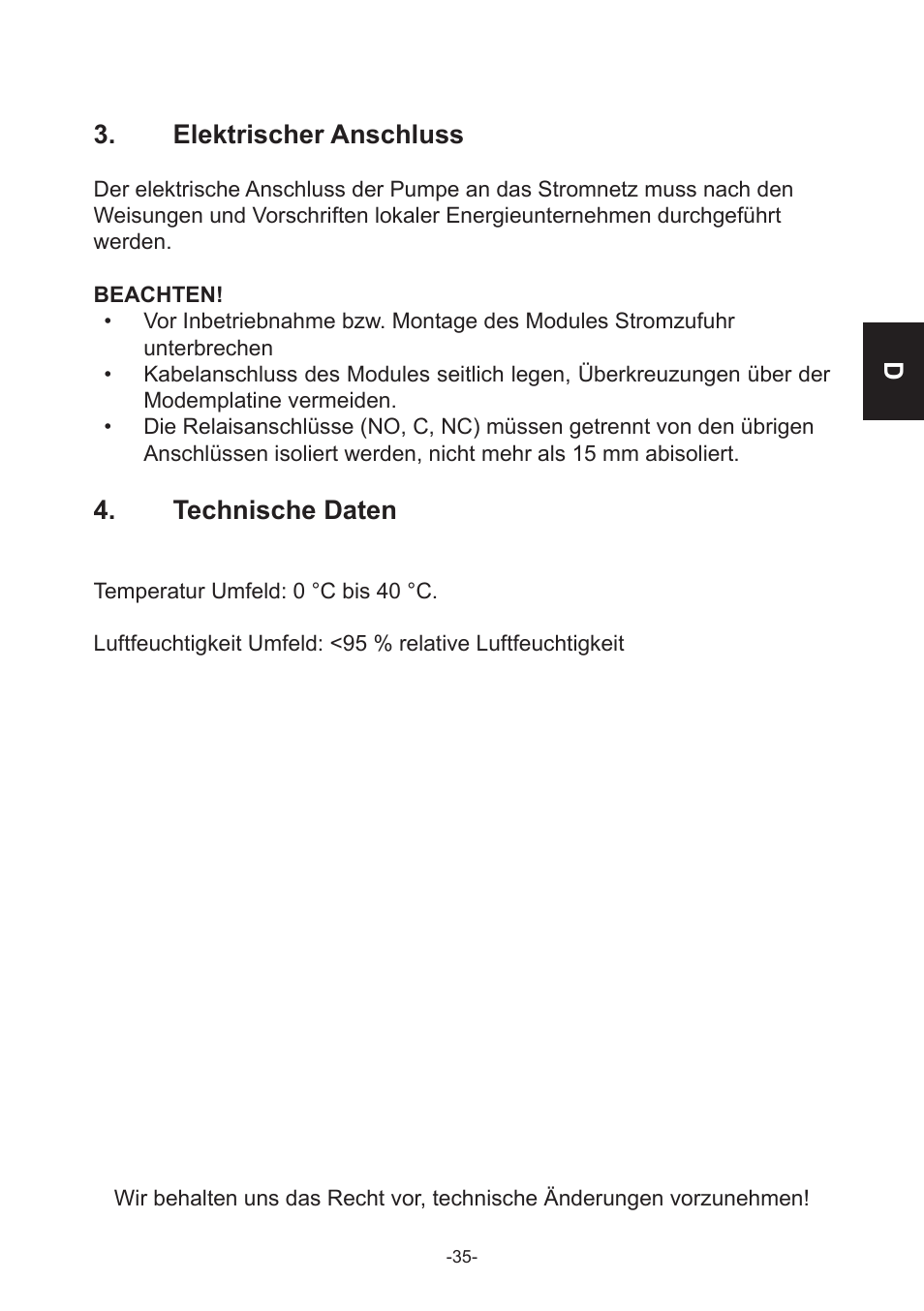 D3. elektrischer anschluss, Technische daten | IMP Pumps NMT(D) SMART (C) User Manual | Page 35 / 56