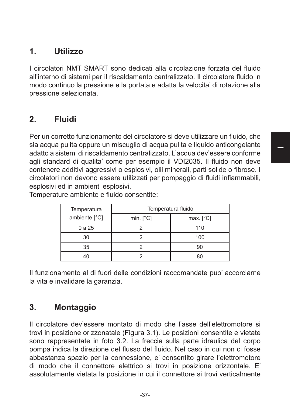 I1. utilizzo, Fluidi, Montaggio | IMP Pumps NMT(D) SMART (C) User Manual | Page 37 / 56