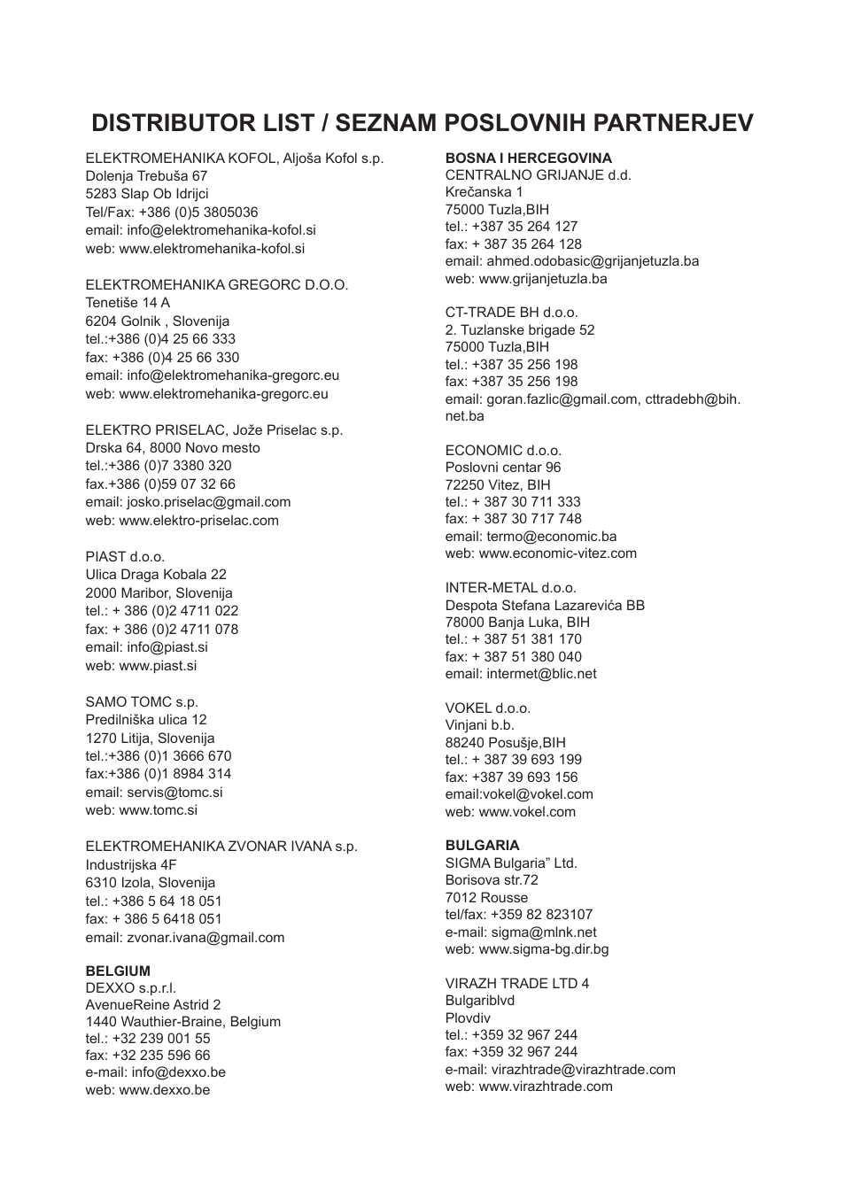 Distributor list / seznam poslovnih partnerjev | IMP Pumps NMT(D) 40-100 & NMT SAN flanges User Manual | Page 74 / 80