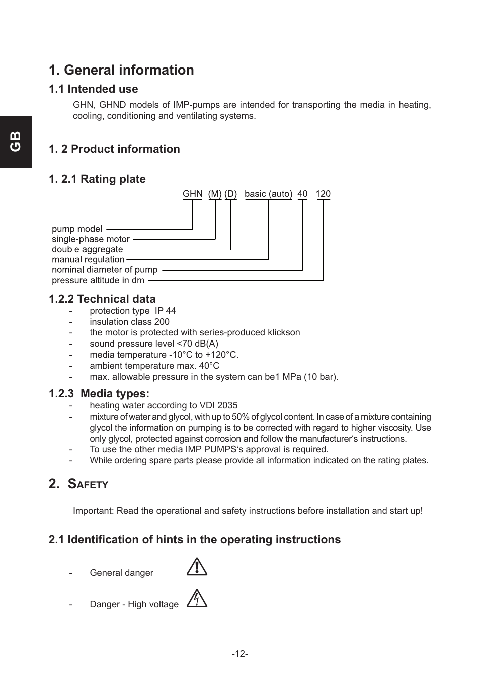 Gb 1. general information | IMP Pumps GHN(M)(D)basic(auto) & SANbasic 40-100 flanges User Manual | Page 12 / 104