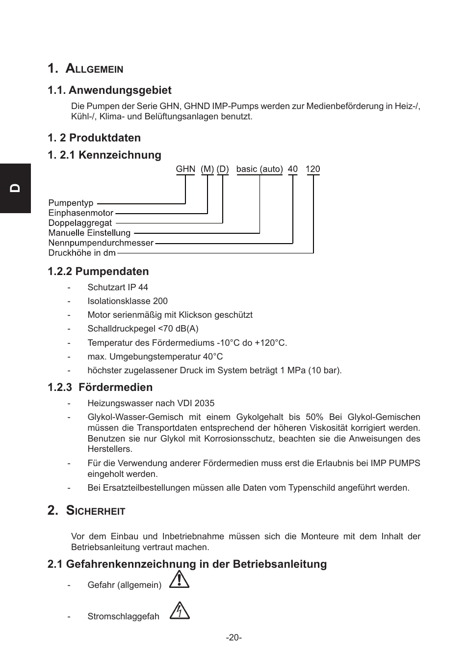 D1. a | IMP Pumps GHN(M)(D)basic(auto) & SANbasic 40-100 flanges User Manual | Page 20 / 104