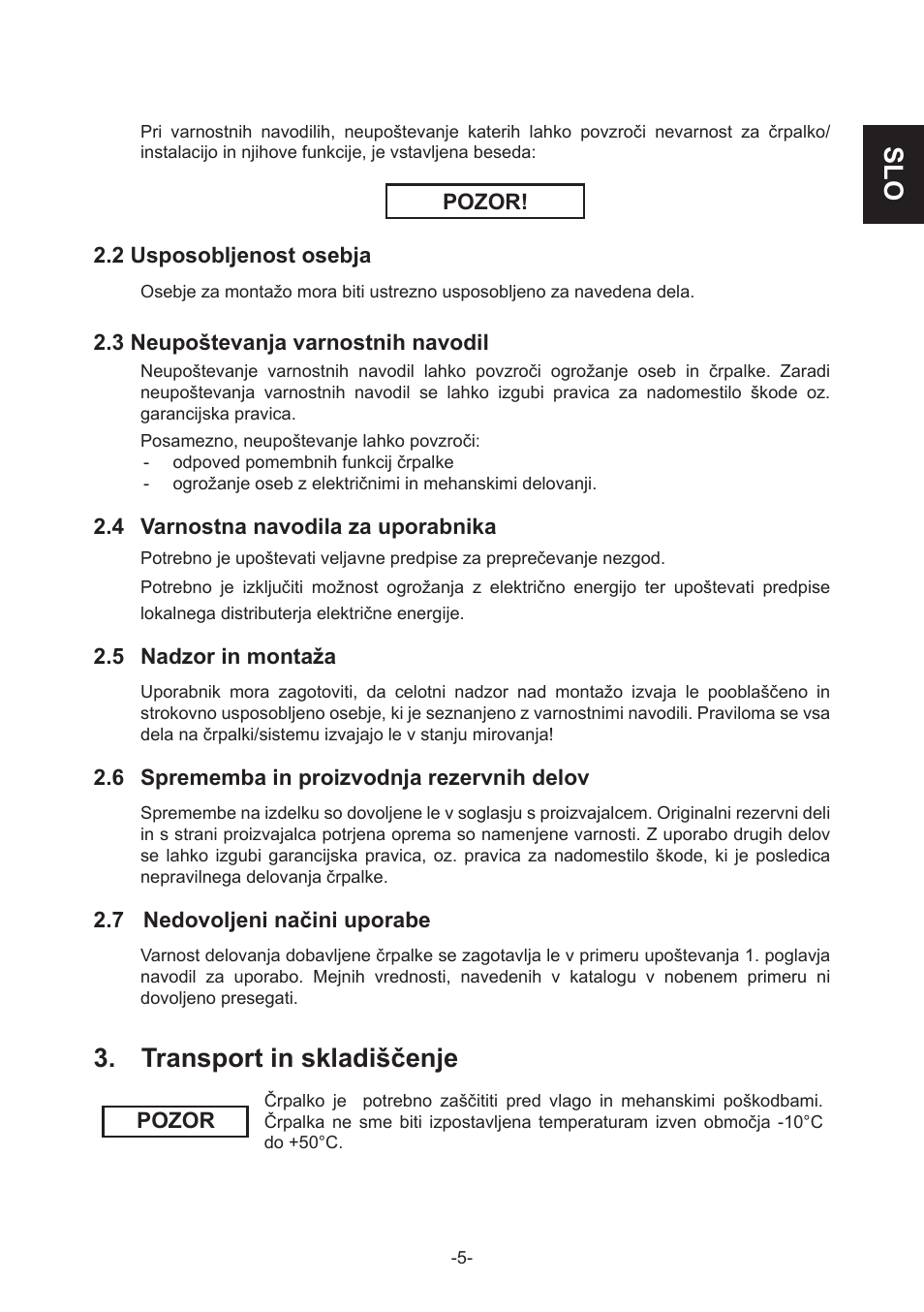 Transport in skladiščenje | IMP Pumps GHN(M)(D)basic(auto) & SANbasic 40-100 flanges User Manual | Page 5 / 104