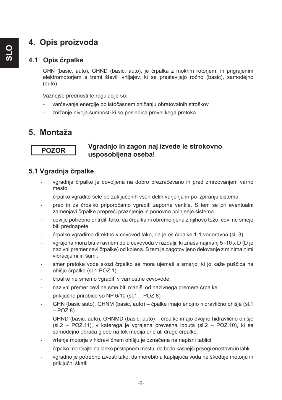 Slo 4. opis proizvoda, Montaža | IMP Pumps GHN(M)(D)basic(auto) & SANbasic 40-100 flanges User Manual | Page 6 / 104