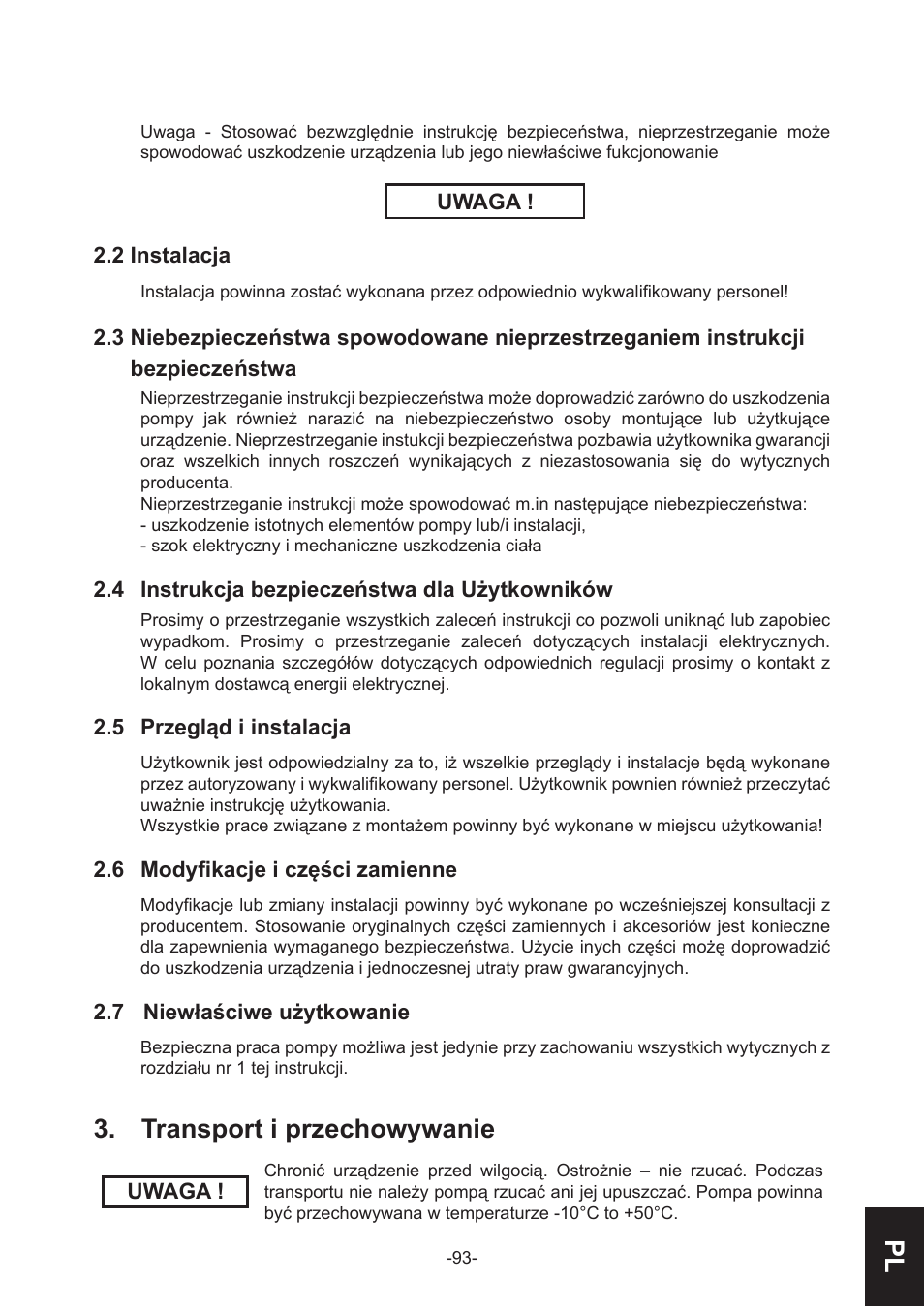 Transport i przechowywanie | IMP Pumps GHN(M)(D)basic(auto) & SANbasic 40-100 flanges User Manual | Page 93 / 104