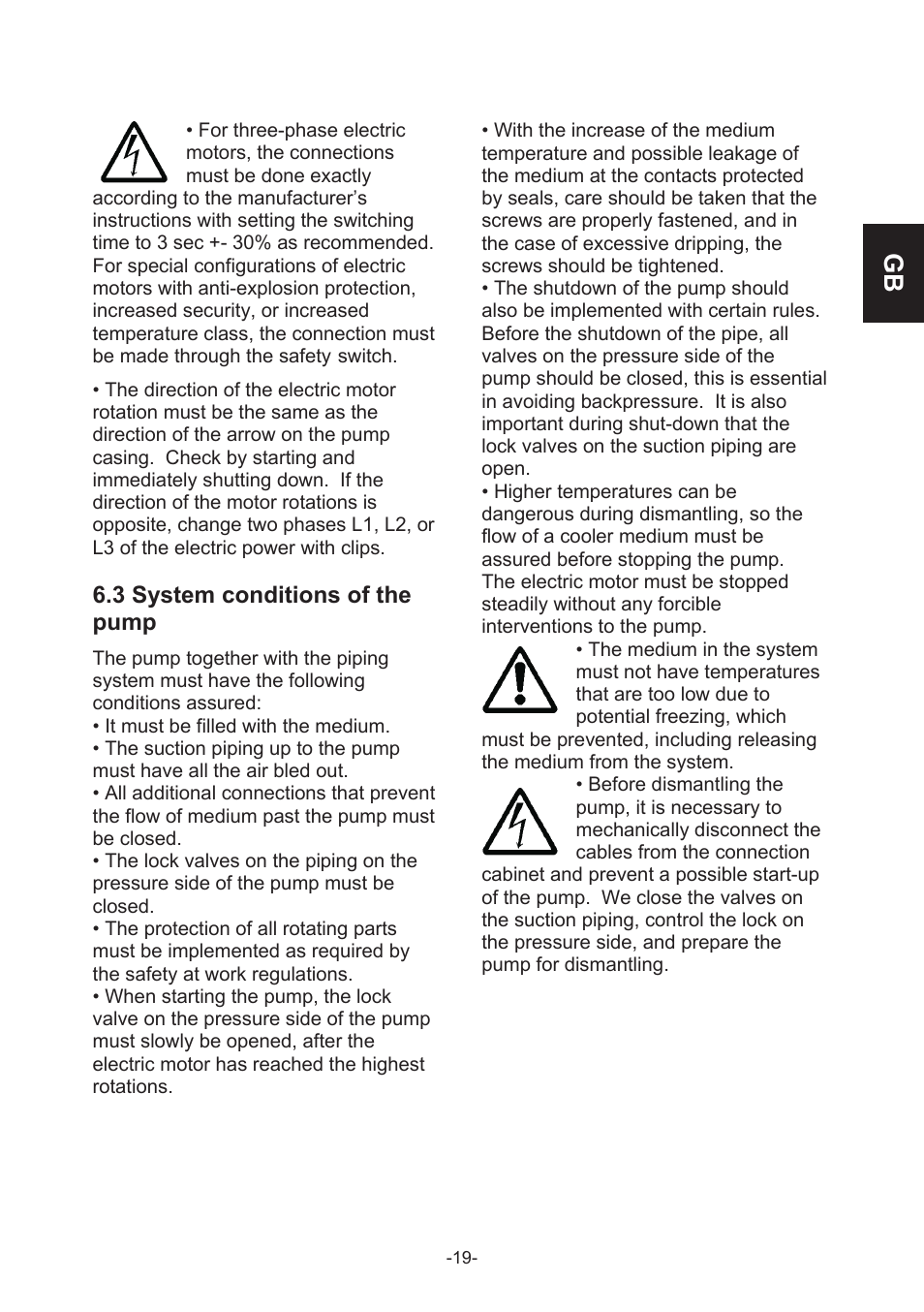 3 system conditions of the pump | IMP Pumps CL, CLD, CB User Manual | Page 19 / 56