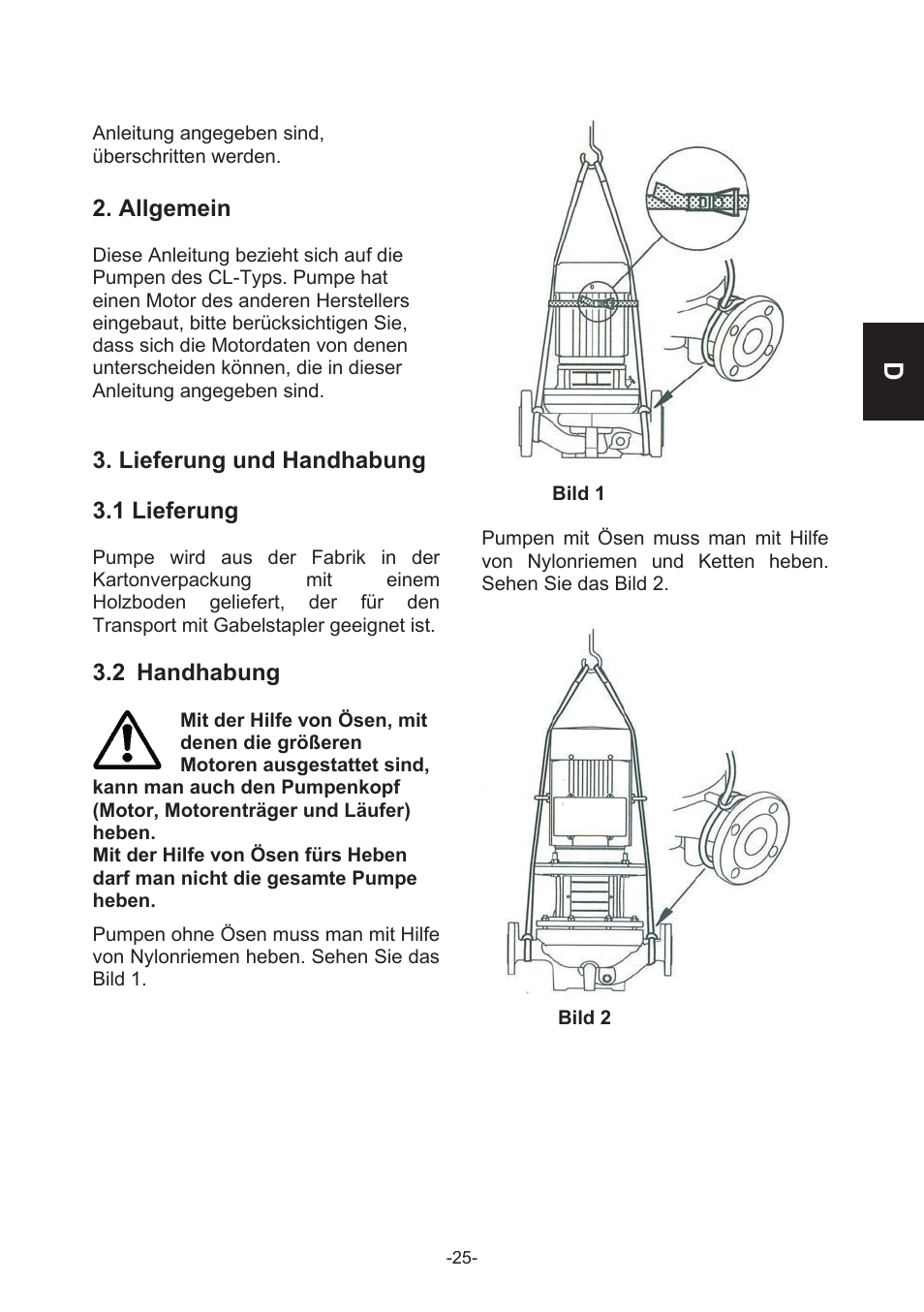 Allgemein, Lieferung und handhabung, 1 lieferung | 2 handhabung | IMP Pumps CL, CLD, CB User Manual | Page 25 / 56